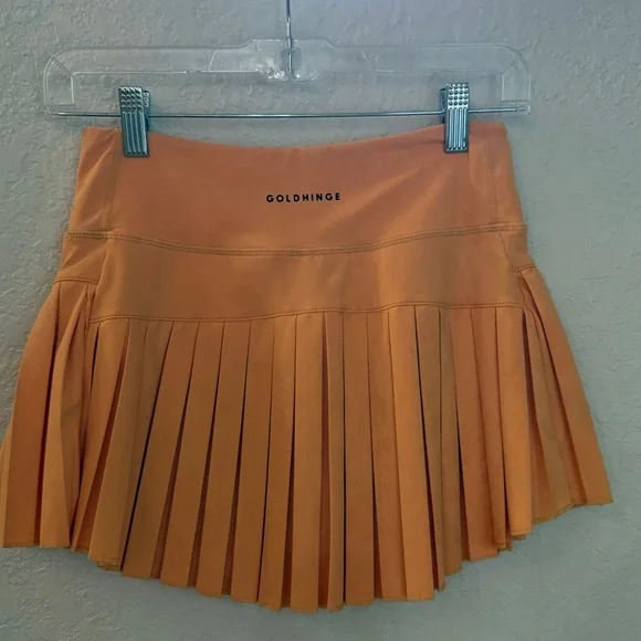 Gold Hinge Sunrise Orange Pleated Tennis Skirt, Size Small - Picture 12 of 12